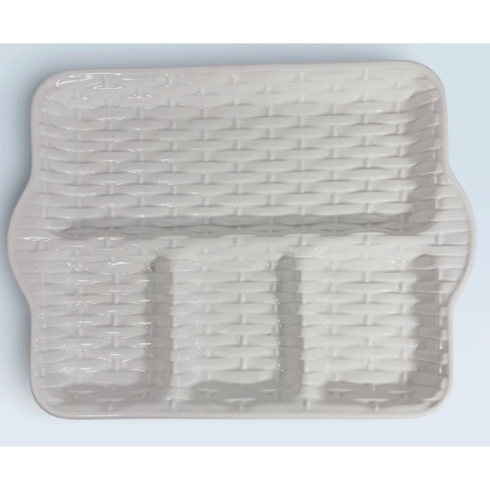 Vtg Rare California Pottery Basketweave Ceramic 15" X 11 4 Compartment Platter